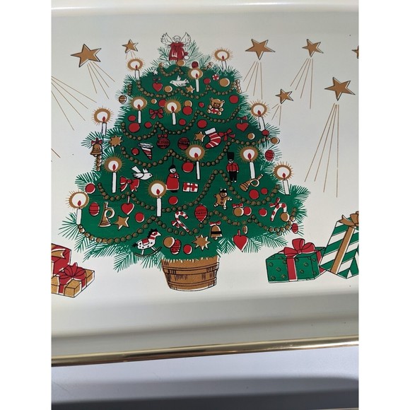 VTG 3 Pc Lacquered Merry Christmas Nesting Trays Hand Decorated w/ box Japan - Picture 11 of 16